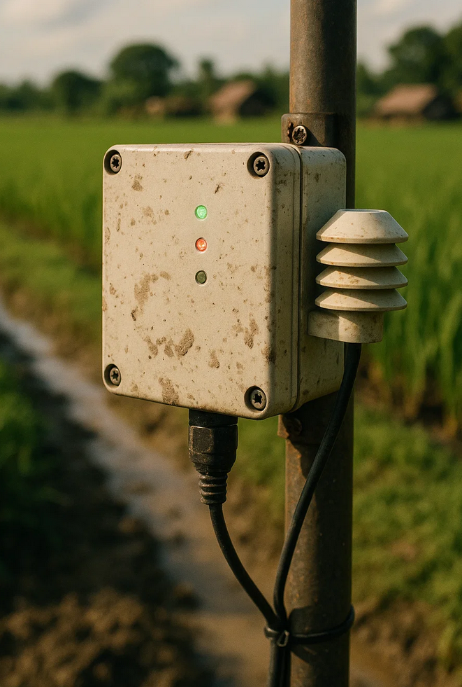 Flood early warning station with sensors and communication equipment
