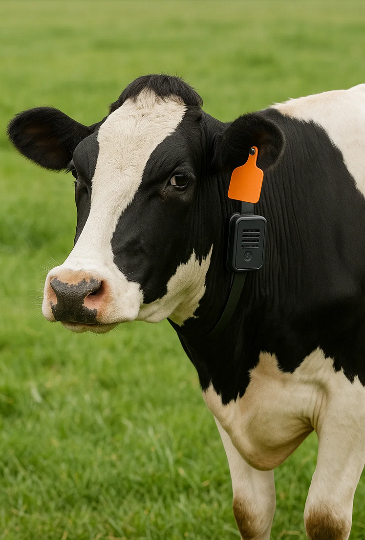 Livestock with GPS tracking collar in the field